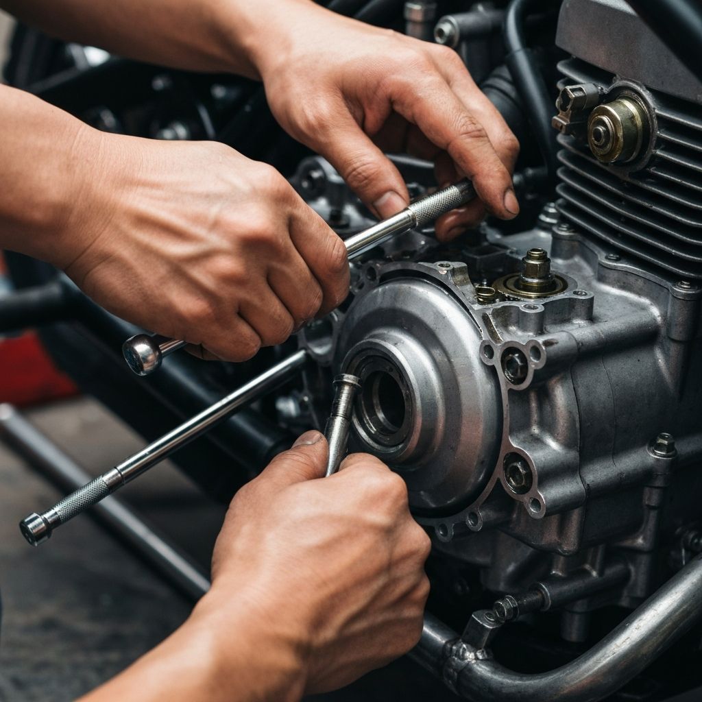 전문 정비사가 엔진을 수리하는 모습